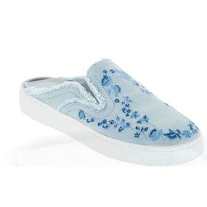 Isaac Mizrahi Live Denim Embroidered Mule Sneakers Bleached Indigo 9M